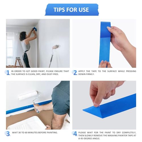 10Rolls Painters Tape 2 inch Wide Bulk Blue Masking Tape for Painting 55yds - size: 2 inch × 10 Rolls