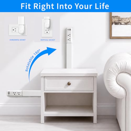 Electrical Outlet Extender Stick,Extends 22"-34" with USB C,USB A & 2 AC Outlets,180° Rotating Vertical Wall Plug Extension Outlet for Hard to Reach Spaces Behind Sofa,Dorm Bed,Nightstands and More.