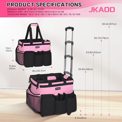 JKAOO Large Rolling Cleaning Caddy Bag with Detachable Trolley, Pink - color: Pink