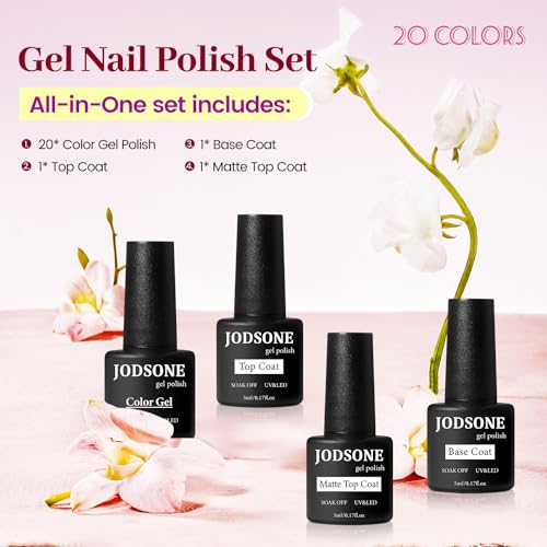 JODSONE 23 PCS Gel Polish Kit Colorful Fashion Classic Nail Gel Set 3 Bottles of Base Coat Matte and Glossy Top Coat - color: B26