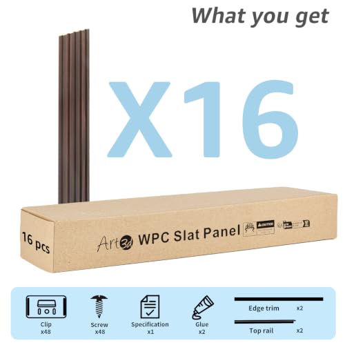 Art3d 48 x 6 in WPC Wood Slat Wall Panels, 3D Wall Accents, 16-Pack, Walnut | Real Wood Grain, Durable, Water Resistant, Wear-Resistant, No Emission, Eco-Friendly, Easy to Care, for Living Room, Bedroom - color: Walnut, size: 48" * 6"
