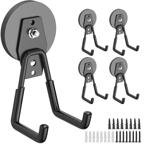 4Pcs Heavy Duty Storage Magnetic Utility Hooks Large Garage Strong Extra Magnet Hooks Hanger with Anti-Slip Coating Heavy Duty Magnetic Hooks for Hanging Power Dril Garage Garden Tools Black - color: 2.6in Magnet-4 Pack-Black