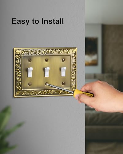 2-Pack Paisley Pattern Metal Triple Toggle Light Switch Cover Plate - style: 3 Toggle 2PK