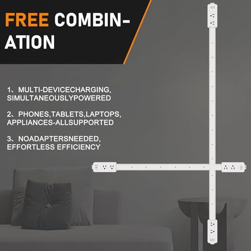 Outlet Extender Stick - Features 2 USB-A, USB-C and 2 AC Outlets, Adjustable Disassembly Extends 6"-35", 360° Access Hard-to-Reach Outlets, Wall Plug Power Socket Expander Nightstands, Sofa, Desks - color: Light White