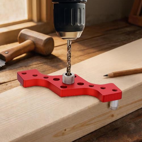 HARFINGTON Floating Shelf Bracket Dowel Jig Kit, Aluminum Alloy Self Centering Straight Punching Hole Drill Guide, DIY Woodworking Tool Doweling Jig for Shelves Cabinet Furniture, Red - color: Red