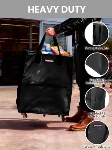 WORKPRO Large Rolling Grocery Bag, 36-Gallon Rolling Tote with 5 Wheels - color: Black, size: Large