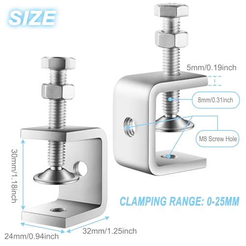10 Pcs 304 Stainless Steel C Clamp Mini Tiger Clamp 1Inch Heavy Duty Metal U Clamps with Stable Wide Jaw Opening for Mounting Metal Working Woodworking(10 Pcs, 1 3/16 Inch) - size: 1 3/16 Inch