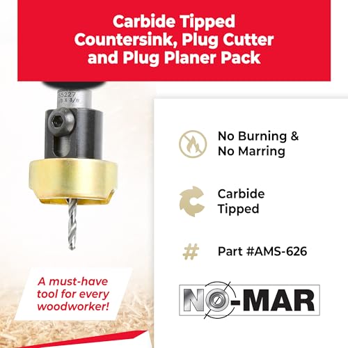 Amana Tool Woodworking Countersink Set, AMS-626, 3-Piece | Carbide Tipped with Adjustable Depth Stop and No-Thrust, No Marring Ball Bearing, with Plug Planer and Cutter Pack - style: AMS-626, 3-Pc