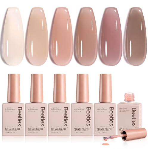 Beetles Nude Gel Nail Polish Set, 6 Colors Neutral Nude Jelly - color: 0-0-0-Dusky Mocha