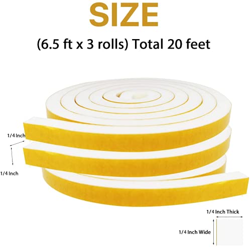 Weather Stripping Door Seal-3 Rolls, 1/4 Inch Wide X 1/4 Inch Thick - size: 1/4"(W) x 1/4"(T) x 20'(L)