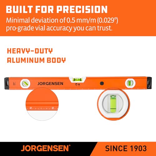 JORGENSEN 24" Magnetic LED Box Level, 45°/90°/180° Spirit 2' Leveler Tool - size: 24 inch