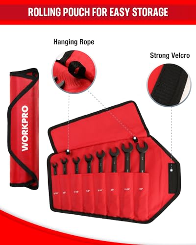 WORKPRO 8-piece Ratcheting Combination Wrench Set, SAE & Anti-Slip Tooth - size: SAE, style: Anti-Slip Tooth