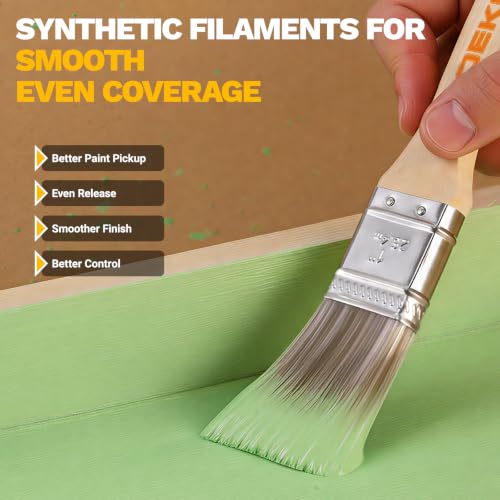 DEKOPRO Paint Brushes, 5-Piece Paint Brush Set with Wood Handle, Flat & Angle Paint Brushes for Walls, Trim, Cabinets & Detail Work, Interior & Exterior, Furniture, Latex and Oil Paints, Stains