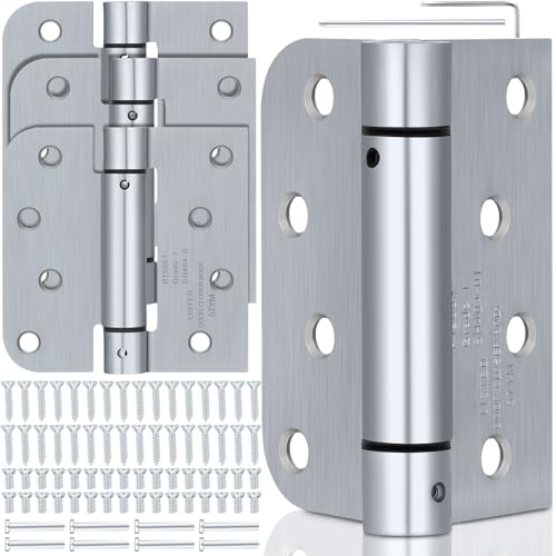 Hicarer 4 Pcs Self Closing Door Hinges, 4 Inch Spring Loaded Adjustable Tension Hinges, 5/8" Radius Corners, for Left/Right Hand Garage Front Back Door Commercial Use