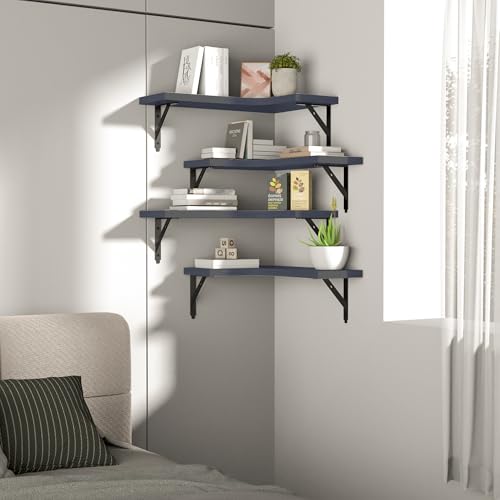 ROMGUAR CRAFT Corner Floating Shelves Wall Mounted Set of 4, Grey - color: Grey