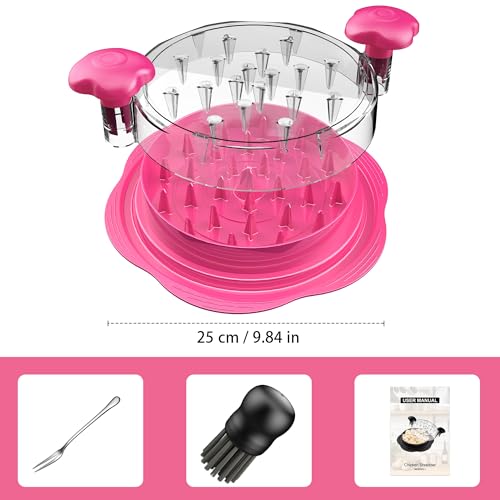Chicken Shredder Tool Twist Large Meat Shredder with Brush&Fork, Hot Pink - color: Hot Pink