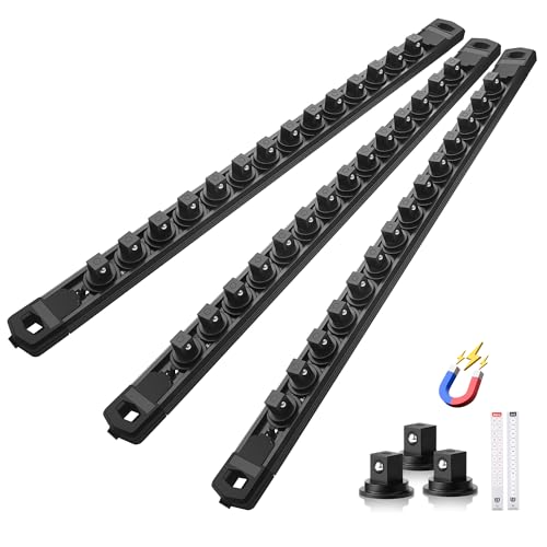 Reniteco Magnetic Socket Organizer Set, 3-Pack 3/8” Socket Rails - color: Black, size: 3/8-Inch Drive,3pc