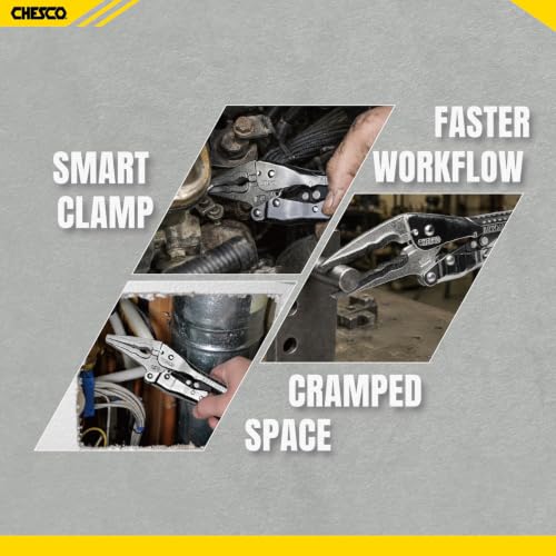 CHESCO 7" Long Nose 4th Gen Self-Adjusting Locking Pliers, One-Hand Auto-Lock Design, Heavy-Duty Cr-V Steel Professional Hand Tool for Automotive, Plumbing & DIY - size: 7 Inch