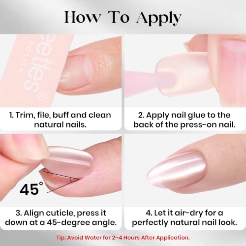 Beetles Black Cat Eye Press On Nails Short Almond, 32 PCS, White Polka Dots - color: 2B - Оnух Ring - S