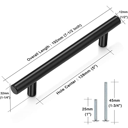 Probrico (5 Pack 5 Inch Hole Centers Flat Black Modern Cabinet Hardware Cupboard Pull Kitchen Cabinet T Bar Handle Dresser Pulls Stainless Steel Cabinet Hardware, 7-1/2 Total Length - color: Black, size: hole center 5"