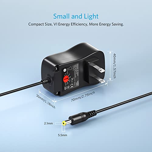 Belker 36W Universal 3V 4.5V 5V 6V 7.5V 9V 12V AC DC Adapter with 8 Tips | Power Supply for Household Electronics Security Camera Router LED Strip Light Speaker - 3A Max - size: 36w 3-12v 3a