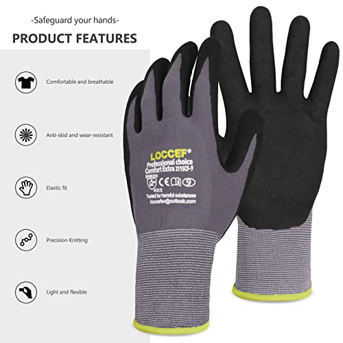 LOCCEF MicroFoam Nitrile Coated Safety Work Gloves - color: Grey 36-pairs