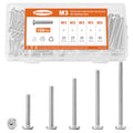 M3 x 20mm 25mm 30mm 35mm 40mm Flat Round Head Hex Socket Cap Screws Bolts, Furniture Screws, 304 Stainless Steel, Metric Fully Threaded, Allen Hex Drive, Bright Finish, Assortment Kit 100PCS - size: M3 x 20/25/30/35/40mm (100PCS)