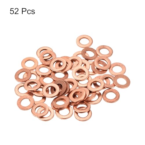 MECCANIXITY 52 Pcs Flat Copper Washers, 5x9x1mm Copper Upgraded Flat Metric Sealing Crush Ring Washers for Hydraulic Fittings Screw Bolt Nut Electronic Repair - size: 5x9x1mm