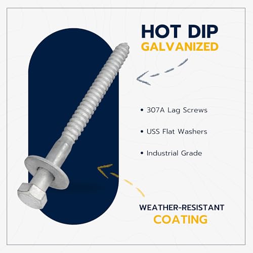 3/8 x 5 (50 Pack) Lag Screw Kit, 50 Screws and 50 washers, Hot Dip Galvanized, Meets ASME B18.2.1 Industrial/Commercial Grade by Makers Bolt - size: 3/8 x 5