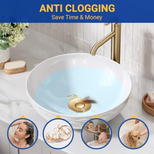 Bathroom Sink Drain Strainer, Pop-Up Bathroom Sink Stopper with Removable Stainless Steel Hair Catcher Basket, Universal Fit for US Bathroom Sinks, Showers & Floor Drains (1pcs-Gold) - color: 1pcs-gold