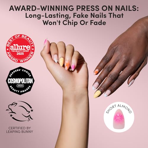 Glamnetic Press On Nails - Short Almond, Glossy Fake Nails 30 Pc Full Kit - color: 3O - Sunset Tide