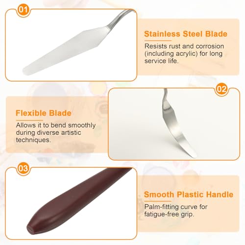 HARFINGTON 2pcs Palette Knife Painting Tool 3.35" x 0.71" Stainless Steel Art Spatula Pallet Knives Scrapers Tools with Plastic Handle for Acrylic Oil Canvas Mixing Spreading, Red/Silver - size: 3.35" x 0.71"