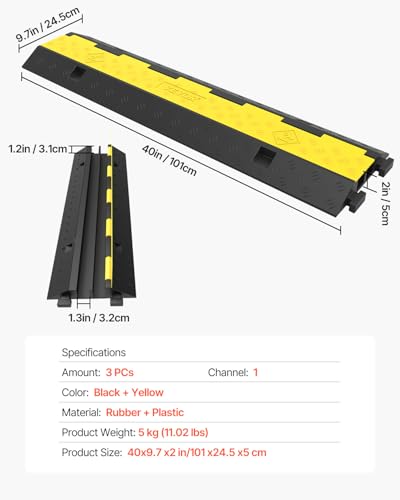 Happybuy 3 Pack of 2 Channel 11000lbs per Axle Capacity Protective Wire Cord Ramp Driveway Rubber Traffic Speed Bumps Cable Protector