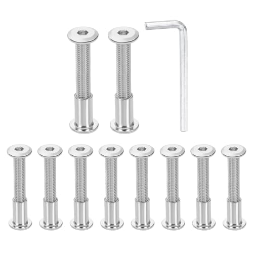 HARFINGTON 10 Set M8x50mm Hex Drive Socket Cap Bolt and M8x18mm Nuts with M5 Hex Wrench, Furniture Connector Bolts and Screws for Furniture Countersunk Belt, Silver - size: M8x50mm, M8x18mm