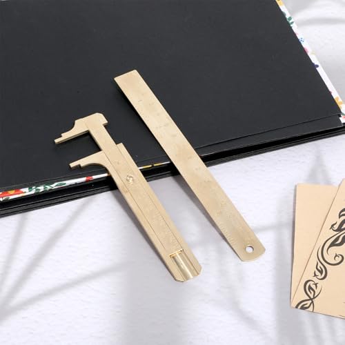 Pocket Caliper 1 PCS 6.4 in Straight Brass Ruler and 1PCS 4.6 in Brass Pocket Calipers with Double Scale Sliding Gauge Bead Measuring Tool Metal Calipers BrassRuler Millimeter Gauge Mini Caliper