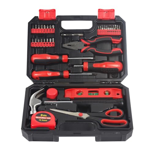 SPICIMOMO Basic Home Red Tool Kit - 38 Pieces Tool Set with Portable Storage Boxes for Daily Repairing and Maintenance, Home DIY Tool Kit Set for Office & Garage