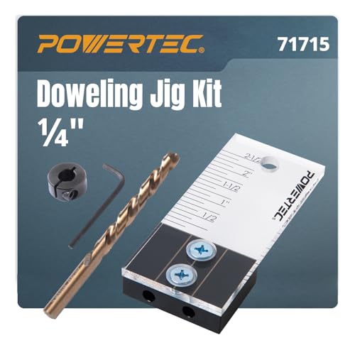 POWERTEC Dowel Jig Kit, Doweling Jig Kit 1/4", Dowel Jigs Woodworking, Laser Cut Witness Mark, with Depth Scale, Drill Guide Dowels, Cobalt M-35 Drill Bit & Split Ring Stop Collar 71715 - style: 1/4" Doweling Jig Kit w/ Bit & Collar