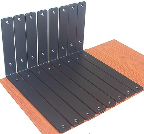 8 Pack - L 12" x H 8" x W1.5, 5mm Thick Black L Shelf Bracket, Iron Shelf Brackets, Metal Shelf Brackets, Floating Shelf, Shelf Supports with Screws - size: 12''x8'', style: Black 8 Pack