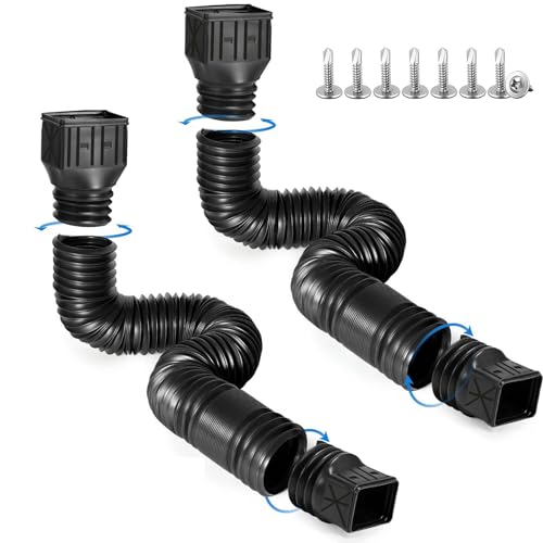 2 Pack Flexible Rain Gutter Downspout Extensions,Drain Downspout Extender,Gutter Extension Flexible,Down Spout Drain Extension Pipes,Extendable from 21 to 60 Inches (Black) - color: 2pcs black