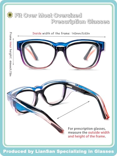 LianSan Safety Glasses Over Eyeglasses for Women - Anti-Fog Goggles Fit Over Eyewear for ANSI Z87.1 Certified - color: New Blue/Clear