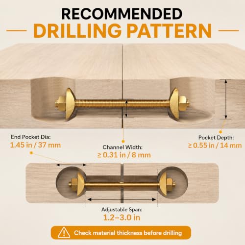 12 Sets M8 x 100mm Countertop Connector Bolts, Furniture Fastening Connectors with Half Moon Washers & Nuts, Draw Bolt Joint Connector for Butcher Block, Bed Frame, Cabinet
