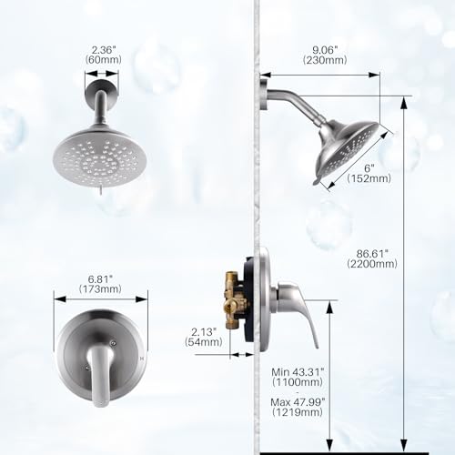 Shower Faucet with Valve, Bathroom Shower Faucet Kit, Solid Brass Shower Head Faucet Set Complete, Single Handle Rain Shower Head Trim Kit for Bathroom, Brushed Nickel - color: Brushed Nickel