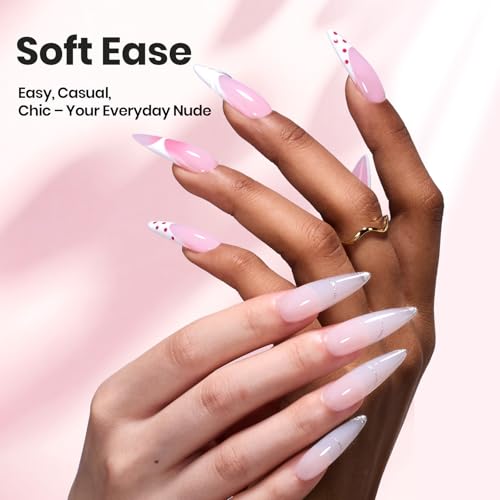 Beetles Hard Gel Nail Extension Kit, 3 Colors with Medium Oval Tips - color: Clear Nude Pink Soft Ease with Medium Oval Nail Tips 3 x 30 g