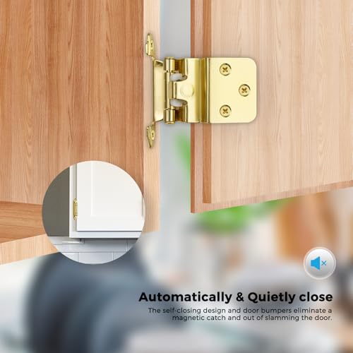 Gold Cabinet Hinges Self Closing, 3/8 Inch, 20 Pack (10 Pairs) - color: Gold, size: 3/8 inch Insert