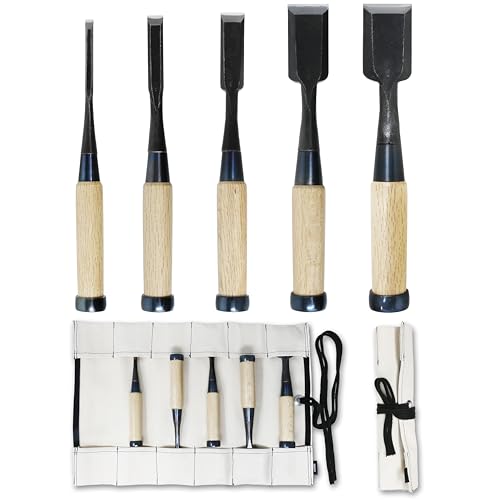 KAKURI Japanese Wood Chisel Set 5-Piece for Woodworking, Yellow Steel #2