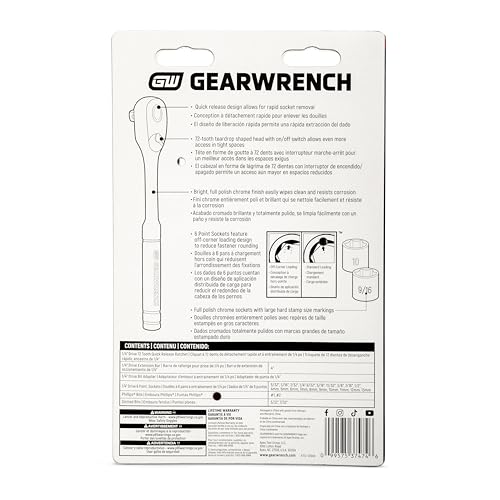GEARWRENCH 27 Piece 1/4" Dr 72T SAE/Metric Mechanics Tool Set | GWXSCBMTS14 - size: 27 Piece, style: SAE/Metric
