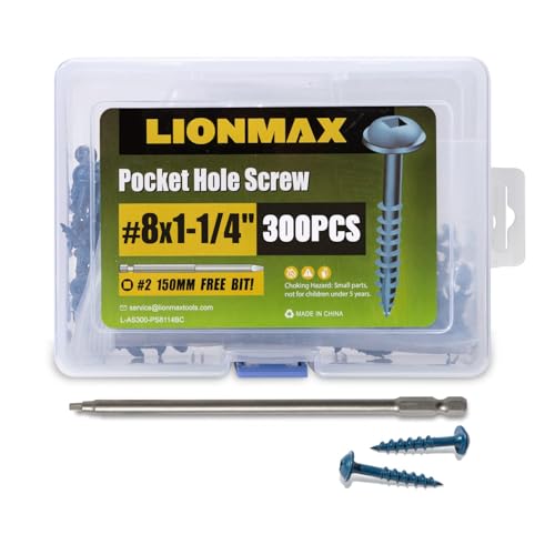 LIONMAX Pocket Hole Screws 1-1/4 Inch, 300 PCS Exterior #8 Pocket Screws - size: #8 x 1-1/4"