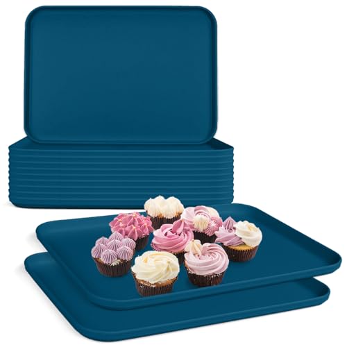 Plastic Serving Trays, 12 Pack Cafeteria Trays Plastic Fast Food Tray for DIY Projects, Painting, Beads, Organizing Supply, 9.4 X 6.7 X 0.6 Inches (Dark Blue) - color: Dark Blue
