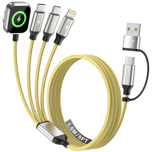 Travel Essentials Multi Charging Cable for iWatch Charger/iPhone 17, 5FT - color: Yellow, size: 1Pack 5FT