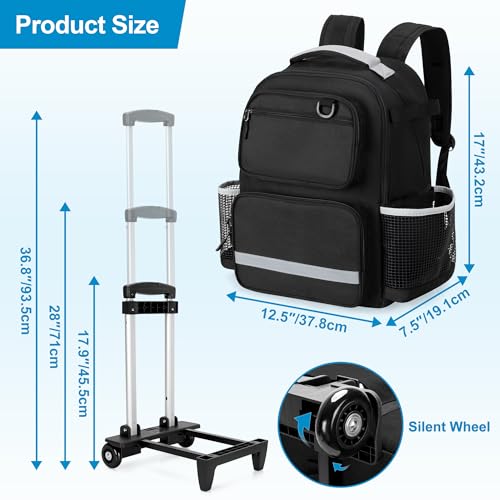 HODRANT Rolling Clean Backpack with Detachable Trolley & Waterproof Bottom | Large Cleaning Supplies Bag with Handle & Support Plate, Cleaner Caddy Organizer for Car Wash & Housekeeping Tool Storage